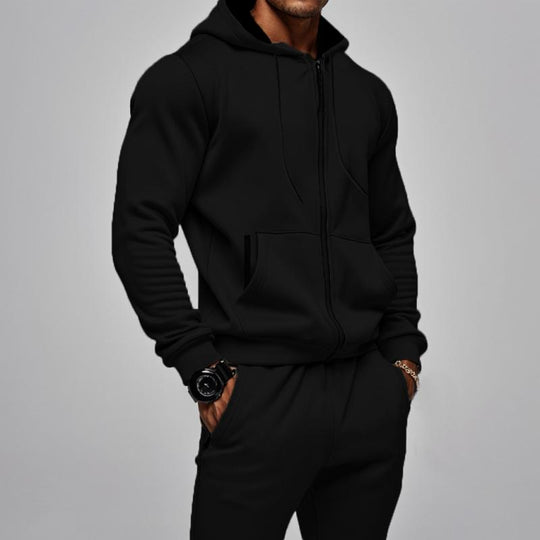 Men's Casual Solid Color Plus Velvet Thickened Long Sleeve Sweater Cuffed Pants Set 9268189528248