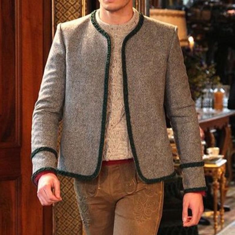 Men's Casual Round Neck Contrast Trim Slim Fit Jacket 9880237277368