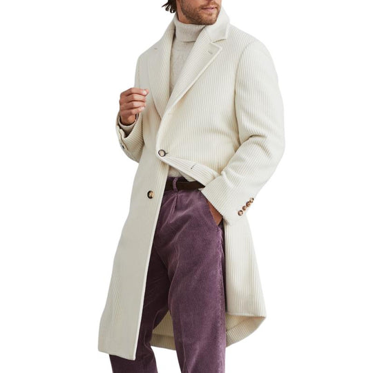 Men's Casual Corduroy Length Knee-length Lapel Coat and Pants Two-piece Set 9877926740152