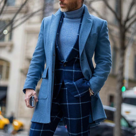 Men's Casual Retro Solid Color Lapel Mid-length Coat 9261111607480