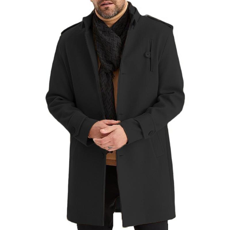 Men's Fashion Solid Color Stand Collar Single Breasted Mid-length Coat 9261106266296