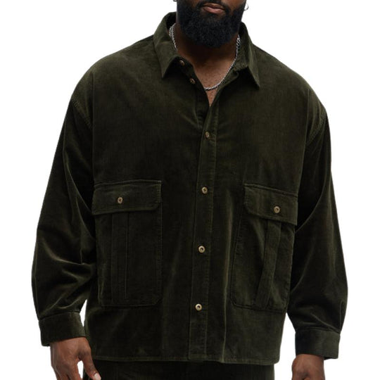 Men's Casual Corduroy Lapel Long Sleeve Shirt 9884639723704