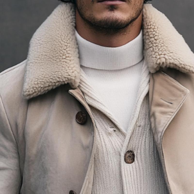 Men's Vintage Casual Suede Fur Collar Button Jacket 9261105905848