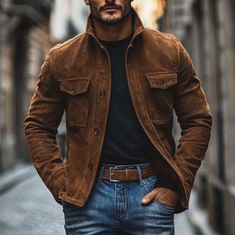 Men's Casual Suede Lapel Single Breasted Slim Fit Jacket 9878729326776