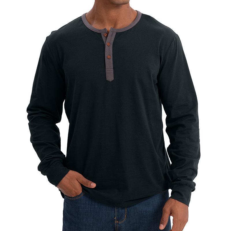 Men's Casual Colorblock Round Neck Button Neck Long Sleeve T-Shirt 9261140672696