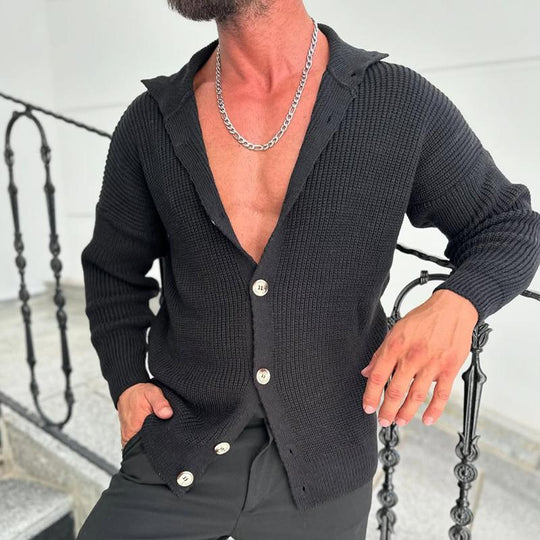 Men's Fashion Solid Color Lapel Single Breasted Knit Cardigan 9268188479672