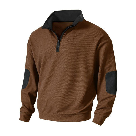 Men's Casual Zipper Stand Collar Colorblock Loose Pullover Sweatshirt 9274167263416