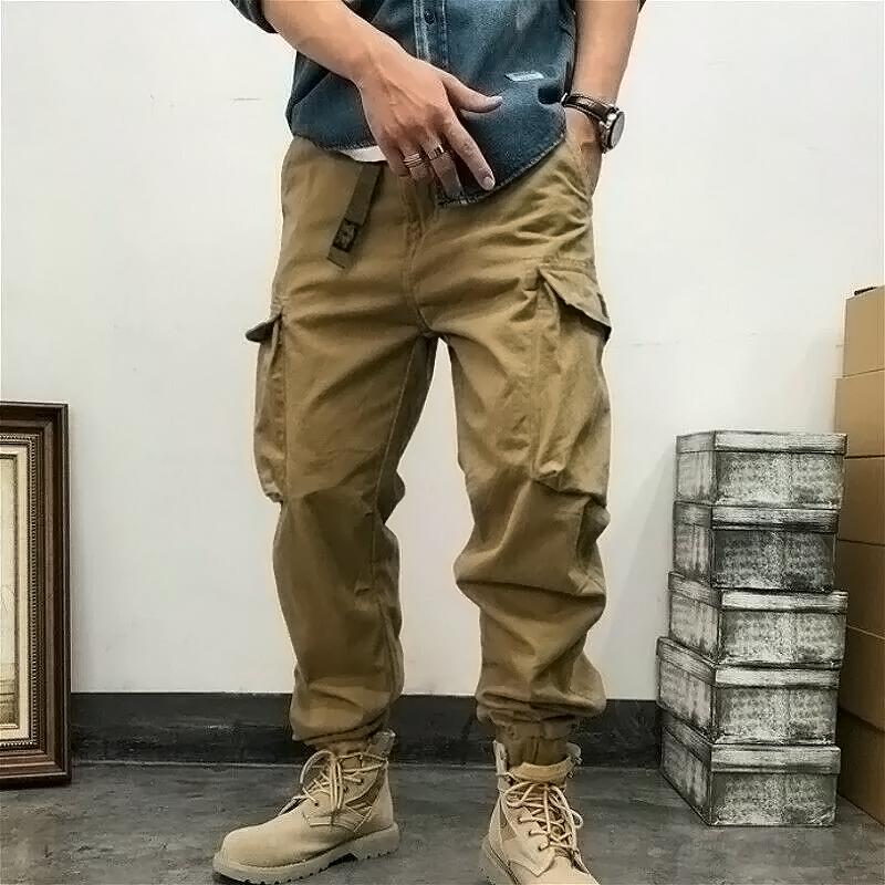 Men's Solid Color Loose Cotton Cargo Pants 9882788987064