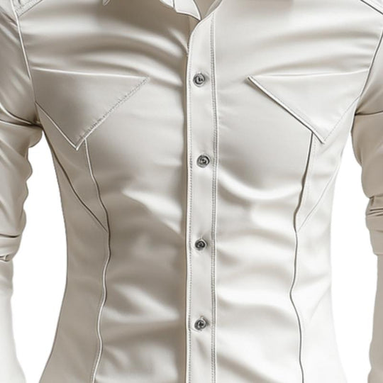 Men's Classic Edgy Slim Lapel Long Sleeve Leather Shirt 9877644738744