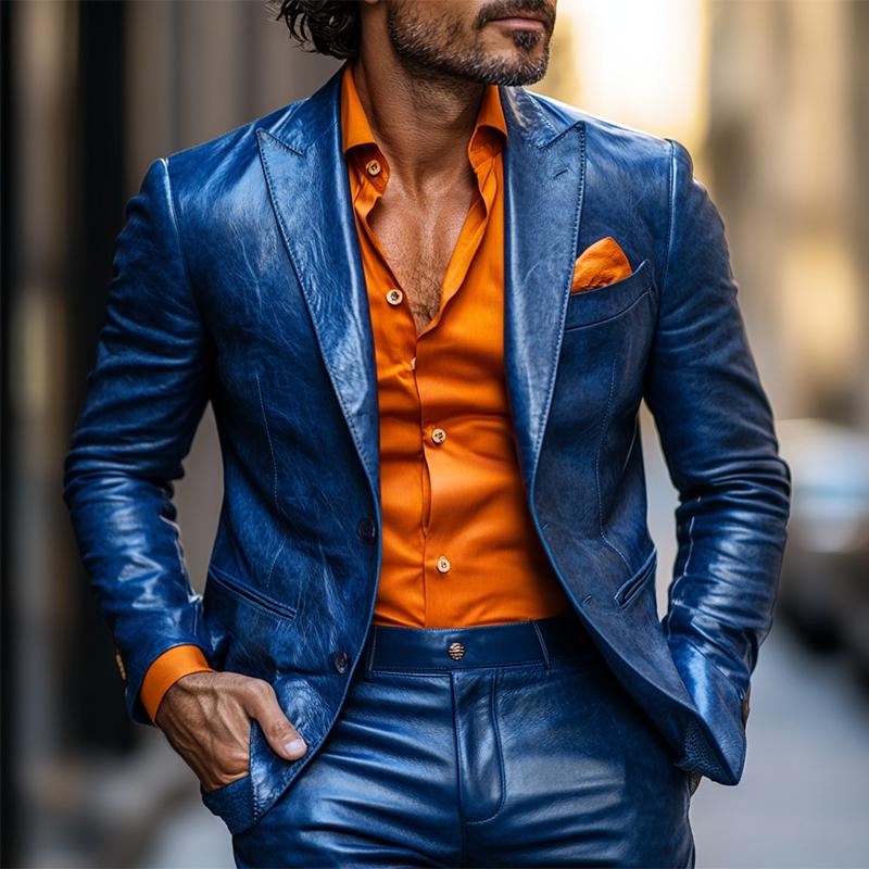 Men's Classic Casual Slim Fit Textured Leather Blazer 9882787250360