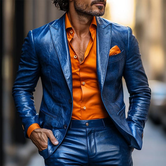 Men's Classic Casual Slim Fit Textured Leather Blazer 9882787250360
