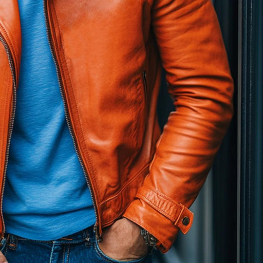 Men's Classic Casual Solid Color Slim Fit Leather Jacket 9882787578040