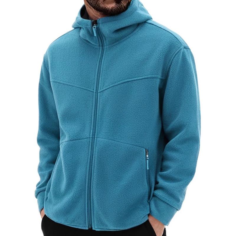 Men's Solid Color Plush Hooded Zipper Casual Jacket 9261105053880