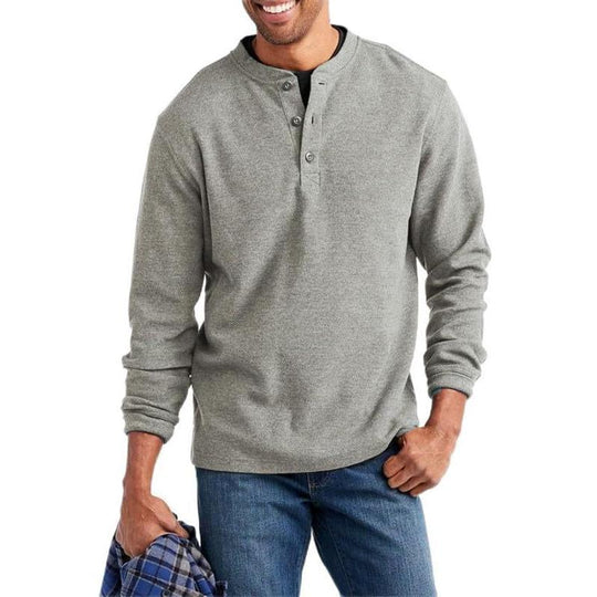 Men's Casual Henley Collar Loose Long Sleeve T-Shirt 9261139624120
