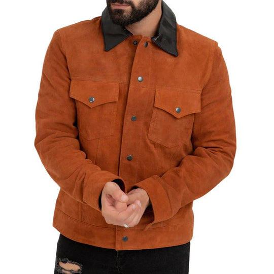 Men's Casual Suede Leather Lapel Single-breasted Slim-fit Jacket 9883353284792
