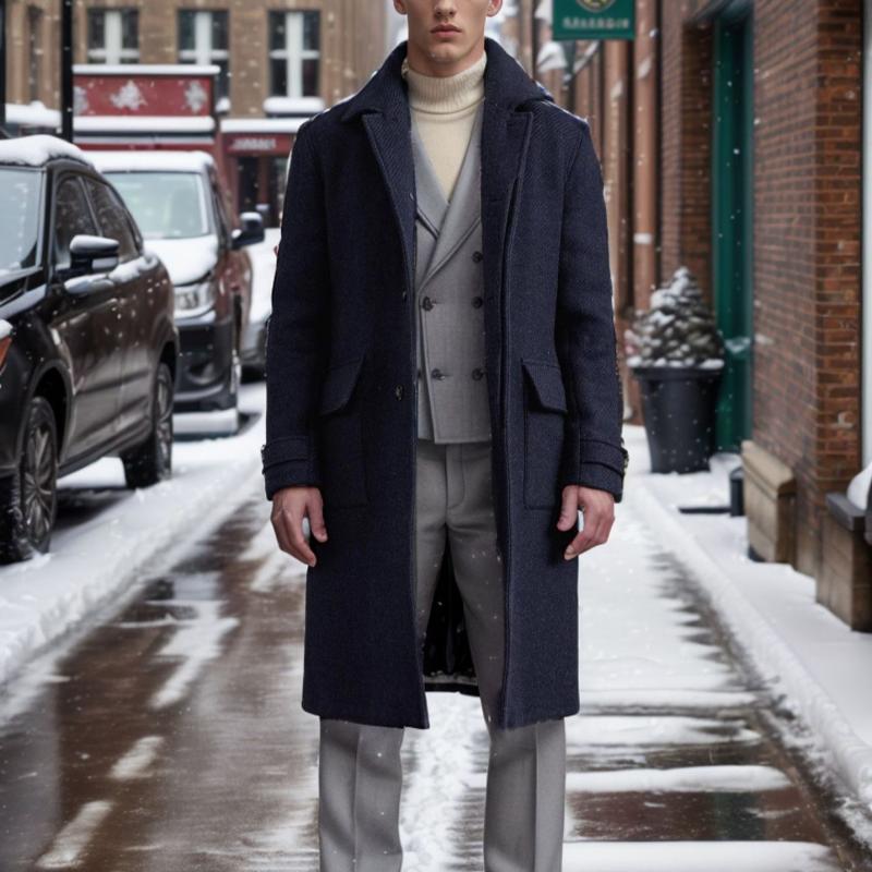 Men's Fashion Woolen Lapel Single Breasted Long Coat 9261106331832