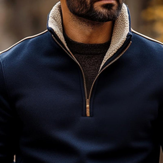 Men's Retro Casual Colorblock Plush Collar Sweatshirt 9873140711608