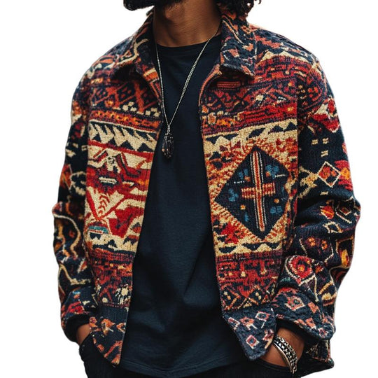 Men's Retro Casual Ethnic Style Lapel Printed Jacket 9880235475128
