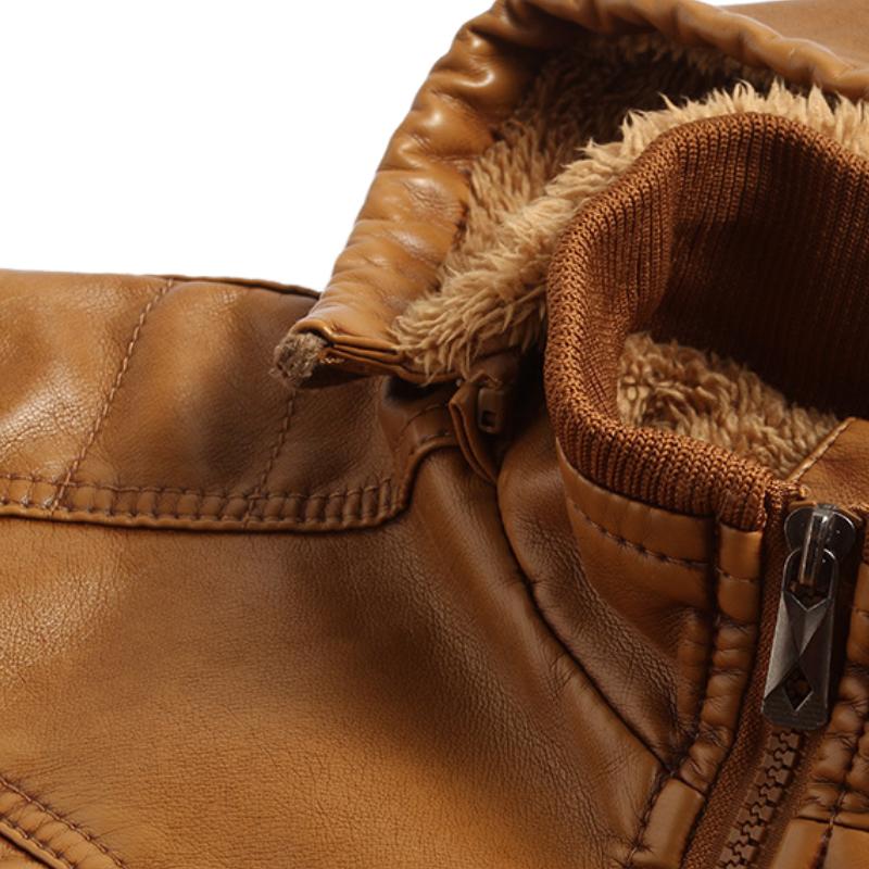 Men's Hooded Fleece Leather Jacket 9261095452856