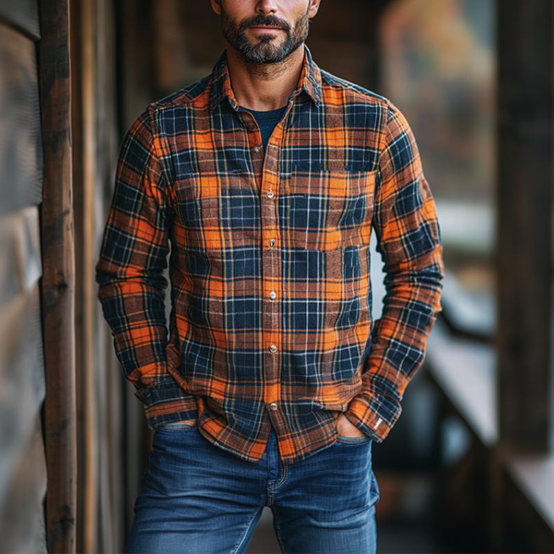 Men's Classic Casual Brushed Plaid Long Sleeve Shirt 9882787512504