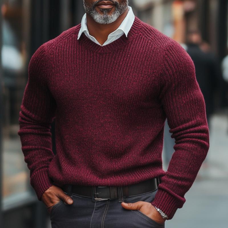 Men's Fashion Angora Red Crew Neck Knit Sweater 9879142793400