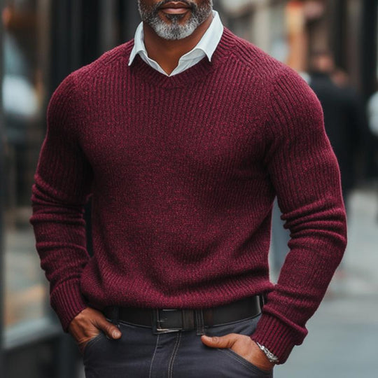 Men's Fashion Angora Red Crew Neck Knit Sweater 9879142793400