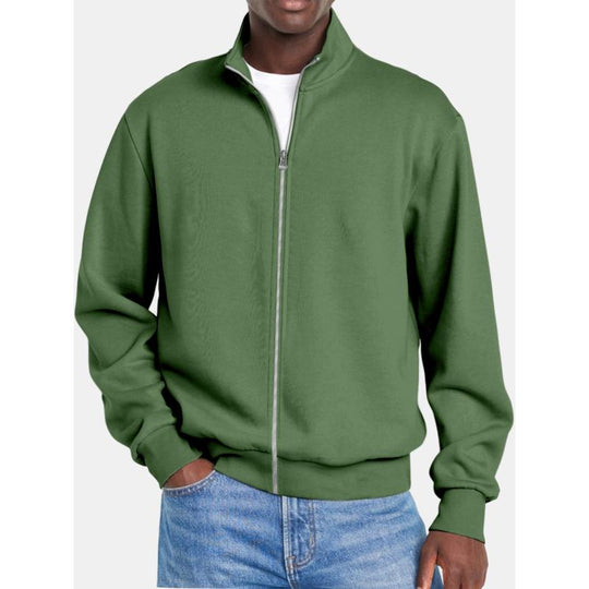 Men's Solid Color Zipper Stand Collar Long Sleeve Sweatshirt Jacket 9261085262008