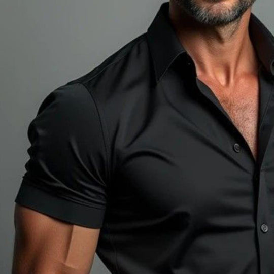 Men's Retro Casual Solid Color Lapel Short Sleeve Shirt 9884643262648