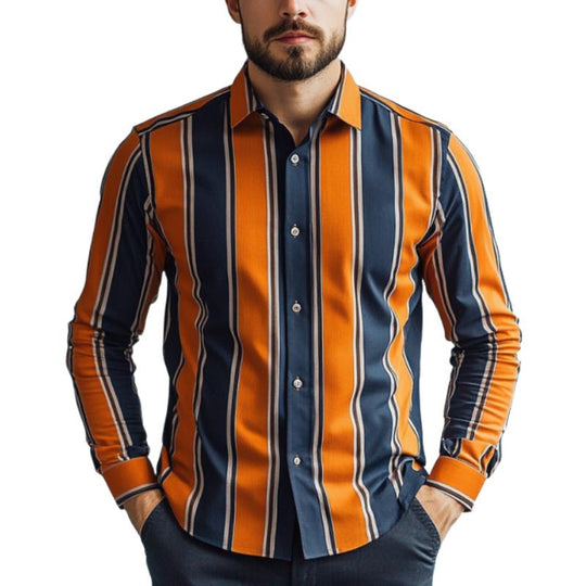 Men's Classic Casual Contrast Stripe Long Sleeve Shirt 9882787053752