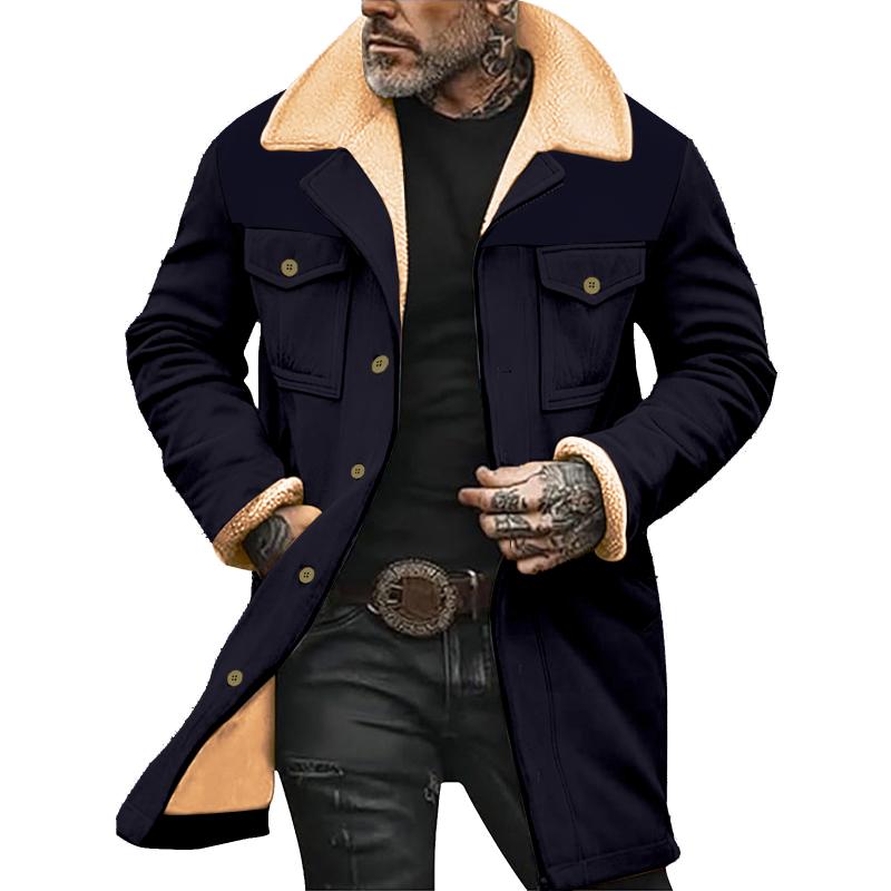 Men's Solid Color Printed Button Patchwork Coat 9261105971384