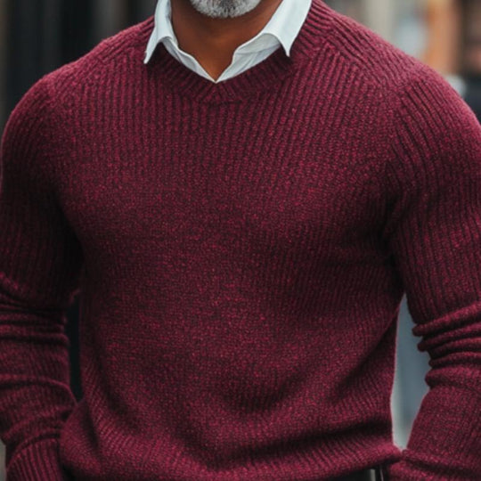Men's Fashion Angora Red Crew Neck Knit Sweater 9879142793400