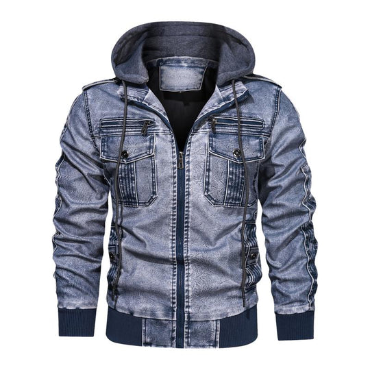 Men's Leather Jacket with Detachable Hood 9261097713848