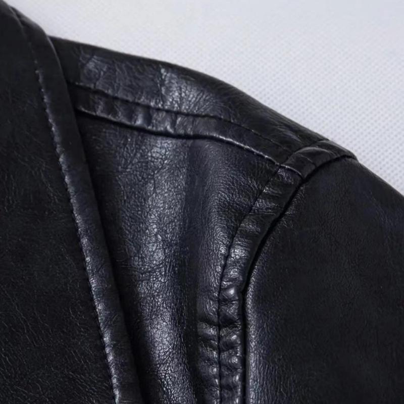 Men's Solid Color Lapel Double-Breasted Mid-Length Pu Leather Trench Coat 9261112164536