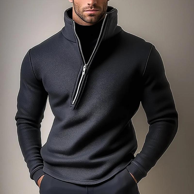 Men's Stand Collar Zipper Leather Sweatshirt 9887361794232