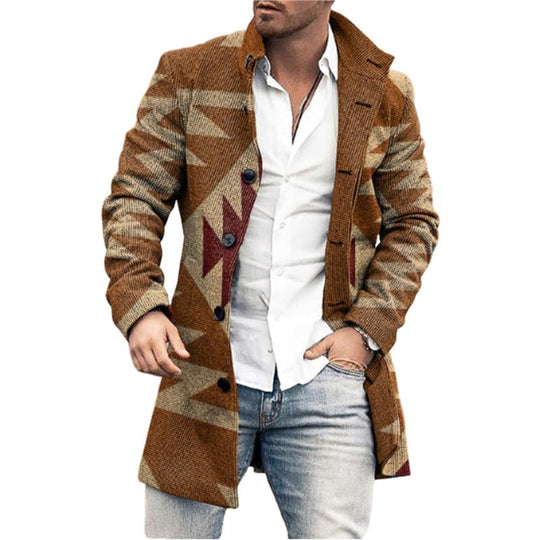 Men's Stand Collar Mid-length Woolen Coat 9261107118264