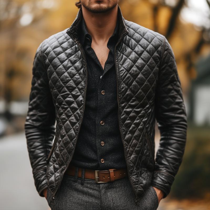 Men's Casual Quilted Leather Jacket 9261095813304