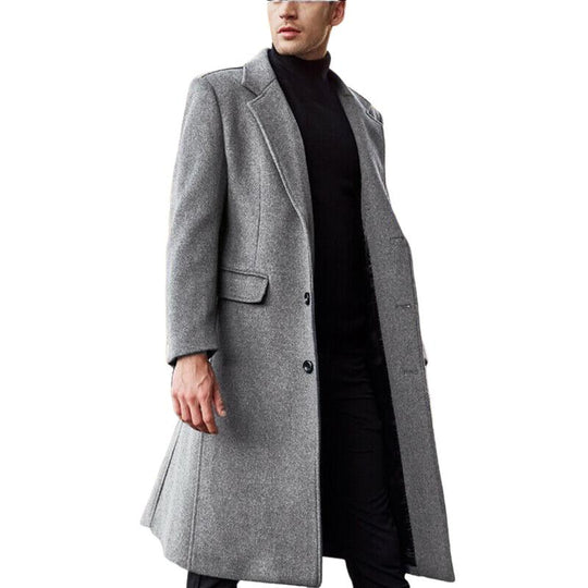 Men's British Style Solid Color Long Coat 9261109510328