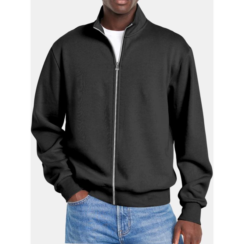 Men's Solid Color Zipper Stand Collar Long Sleeve Sweatshirt Jacket 9261085262008