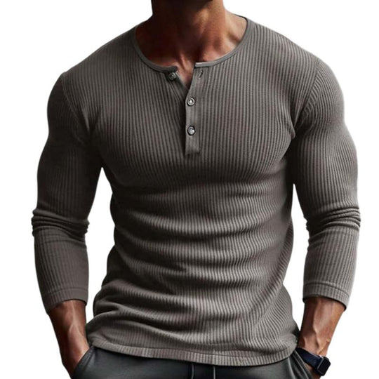 Men's Retro Classic Slim Fit Button Knit Long Sleeve Bottoming T-Shirt 9261142114488