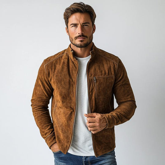 Men's Fashion Casual Suede Zipper Stand Collar Jacket 9880240357560