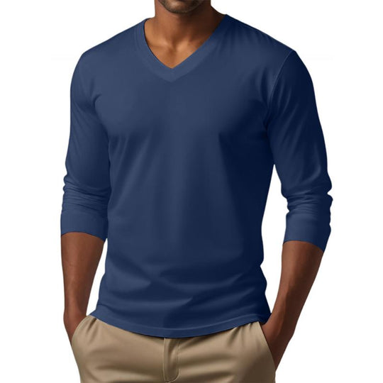 Men's Casual V-neck Cotton Blended Slim Fit Long Sleeve T-shirt 9261117997240