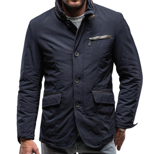Men's Retro Casual Solid Color Patchwork Padded Zipper Jacket 9261111017656