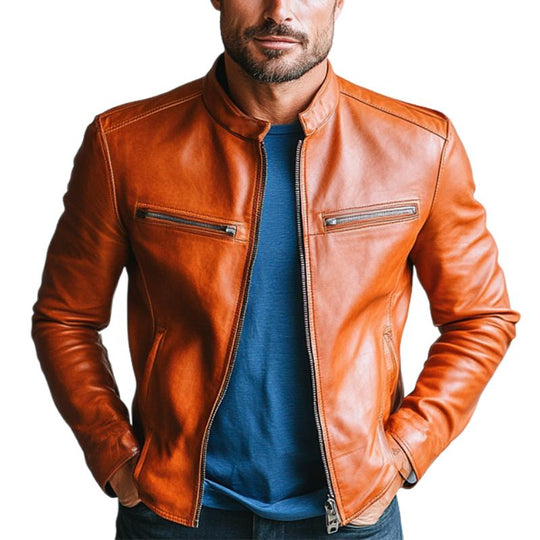 Men's Classic Casual Slim Stand Collar Leather Jacket 9882786627768