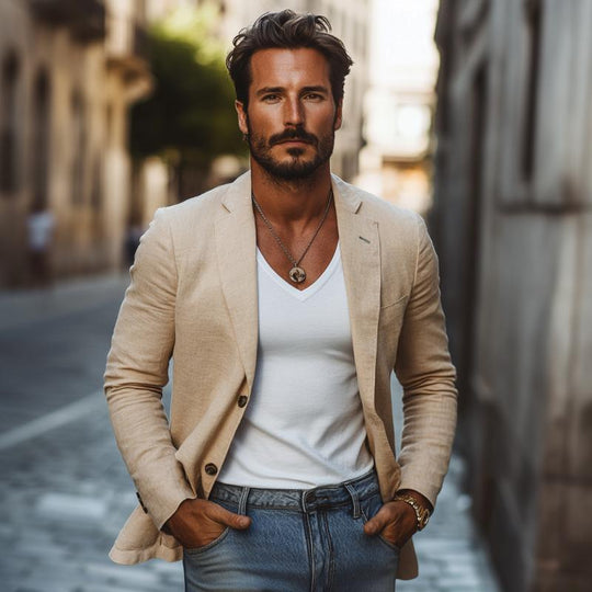 Men's Casual Cotton Linen Notch Lapel Single-breasted Slim-fit Blazer 9884641624248