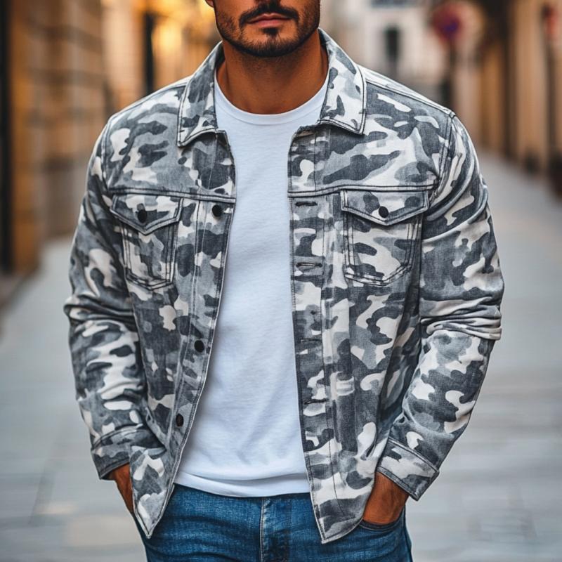 Men's Casual Outdoor Camouflage Lapel Loose Shirt Jacket 9877644411064