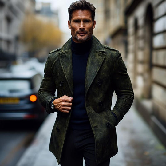 Men's Fashion Suede Lapel Double Breasted Casual Coat 9261105512632