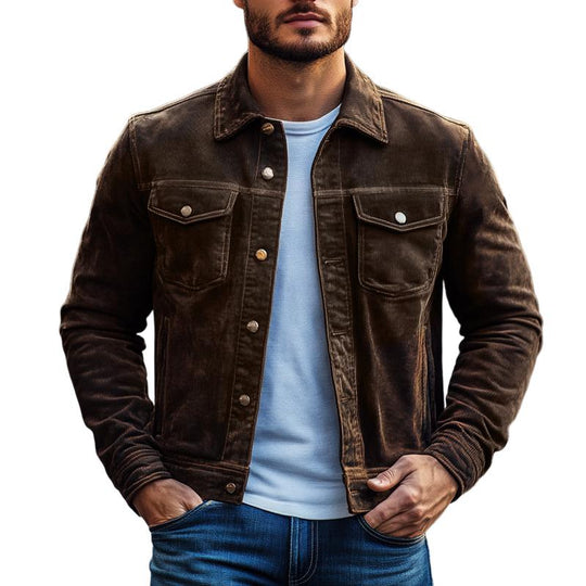 Men's Vintage Corduroy Lapel Chest Pocket Single Breasted Jacket 9884640903352