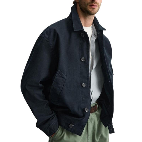 Men's All-match Navy Blue Lapel Canvas Jacket 9886819451064