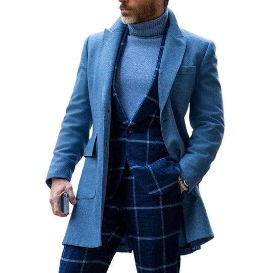 Men's Casual Retro Solid Color Lapel Mid-length Coat 9261111607480