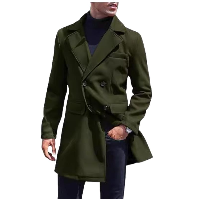 Men's Casual Mid-length Double-breasted Woolen Coat 9261109215416